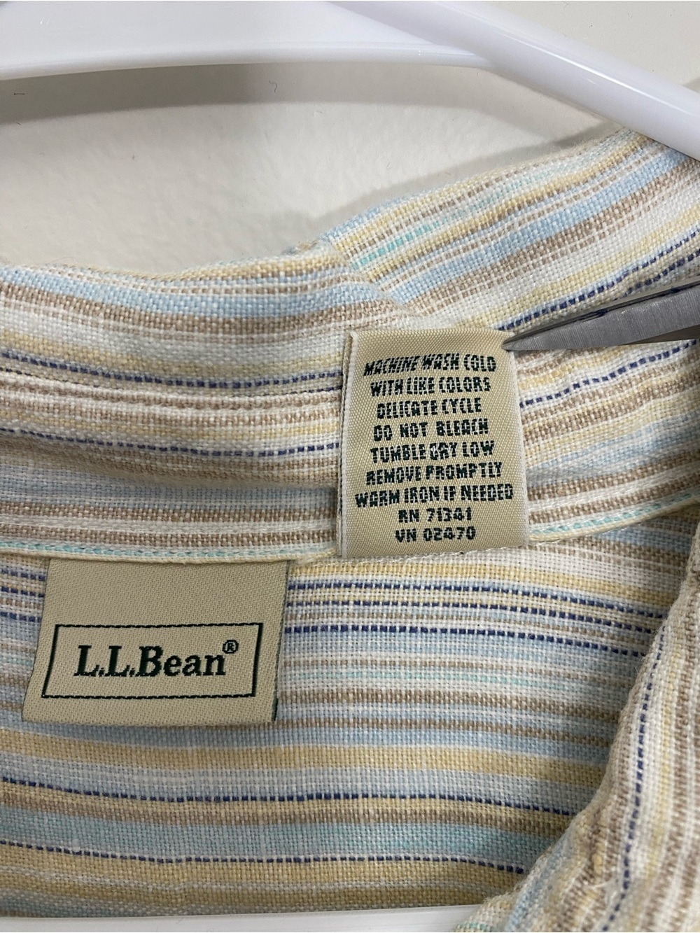 L.L. Bean Linen Striped Button-Up Shirt Long Sleeve Medium - Picture 3 of 12